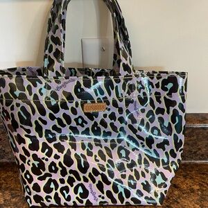 Consuela Leopard Print Glossy Tote - Purple, Black, Mint